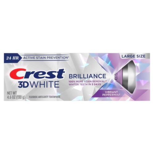 Crest 3D White Brilliance Vibrant Peppermint Fluoride Anticavity Toothpaste Large Size, 4.6 oz