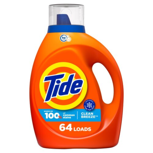 Tide Laundry Detergent Liquid, Clean Breeze Scent, 64 Loads, 80 fl oz, Works on 100% of Common Stai