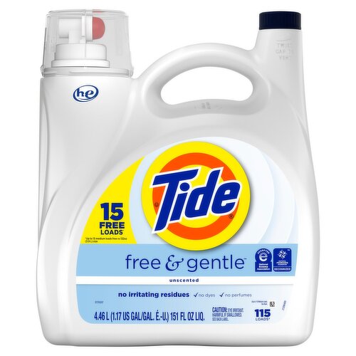 Tide Free & Gentle Detergent, 100 loads, 132 fl oz