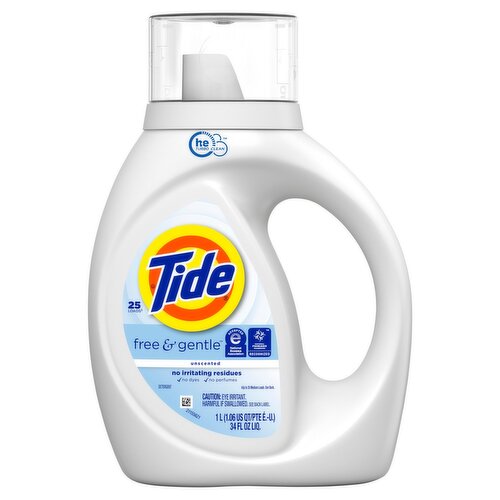Tide Free & Gentle Unscented Detergent, 25 loads, 34 fl oz