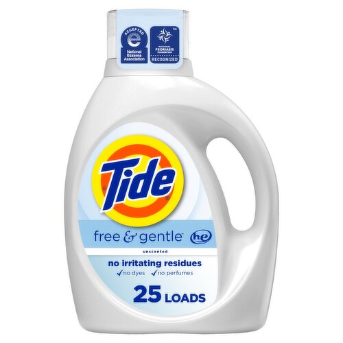 Tide Free & Gentle Liquid Laundry Detergent, 25 Loads, 34 fl oz, Tide Laundry Detergent, Clean Laun