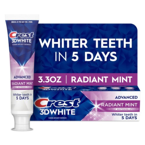 Crest 3DWhite Advanced Teeth Whitening Toothpaste, Radiant Mint, 3.3 oz