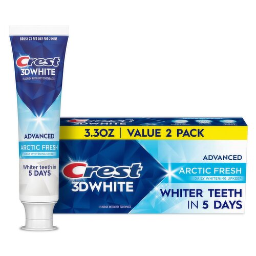 Crest 3DWhite Advanced Teeth Whitening Toothpaste, Arctic Fresh, 3.3 oz, Pack of 2