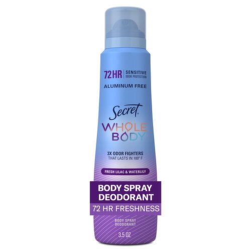 Secret Whole Body Deodorant Spray for Women, Lilac & Waterlily Scent, Aluminum Free Deodorant, 72 H