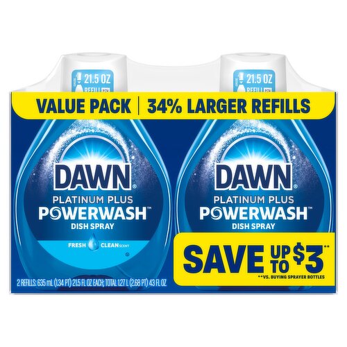 Dawn Fresh Clean Scent Platinum Plus Powerwash Dish Spray Value Pack, 21.5 fl oz, 2 count