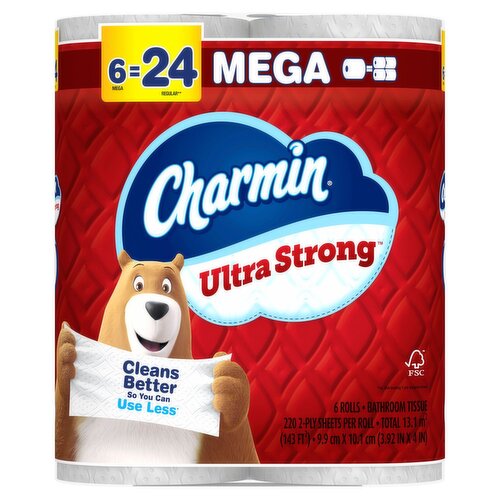 Charmin Ultra Strong Mega Bathroom Tissue Rolls, 6 count