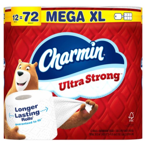 Charmin Ultra Strong Mega XL Bathroom Tissue Rolls, 12 count