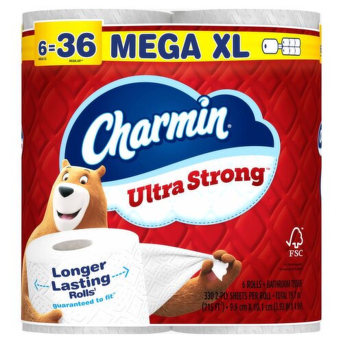 Charmin Ultra Strong Mega XL Bathroom Tissue Rolls, 6 count