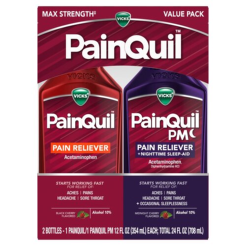 Vicks PainQuil Black Cherry Flavored Pain Reliever, 12 fl oz, 2 count