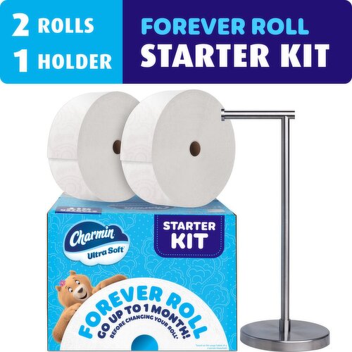 Charmin Toilet Paper Ultra Soft, Forever Roll Starter Kit, 1 Holder, 2 Rolls