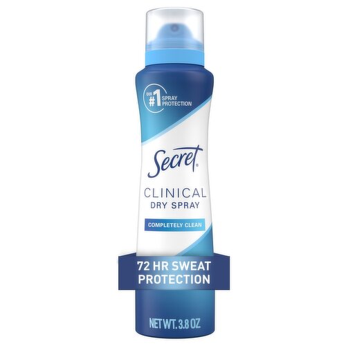 Secret Clinical Strength Dry Spray Antiperspirant & Deodorant for Women, Completley Clean Scent, 3.