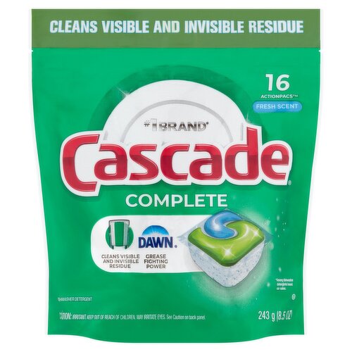 Cascade Complete Fresh Scent Dishwasher Detergent, 16 count, 8.5 oz