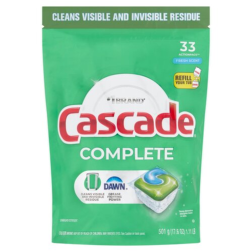 Cascade Complete Fresh Scent Actionpacs Dishwasher Detergent, 33 count, 17.6 oz