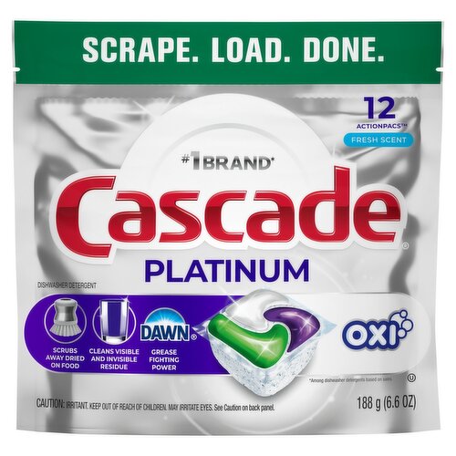 Cascade Platinum Oxi Fresh Scent ActionPacs Dishwasher Detergent, 12 count, 6.6 oz