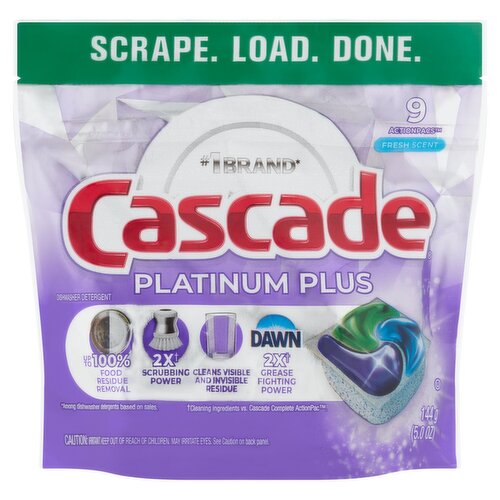 Cascade Platinum Plus Fresh Scent Dishwasher Detergent, 9 count, 5.0 oz