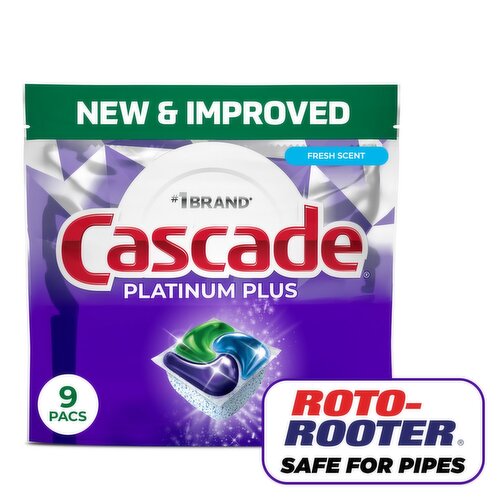 Cascade Platinum Plus Dishwasher Pods, Dishwasher Detergent, Dish Detergent Soap, Fresh, 9 Count