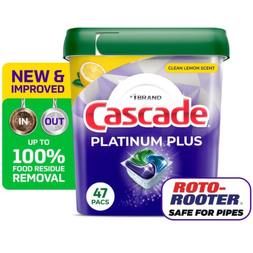 Cascade Platinum Plus Dishwasher Pods, Dishwasher Detergent, Dish Detergent Soap, Lemon, 47 Count