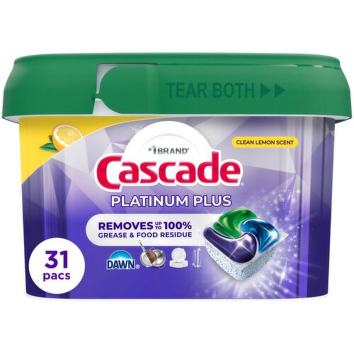 Cascade Platinum Plus Action Pacs, Dishwasher Detergent, Lemon, 31ct