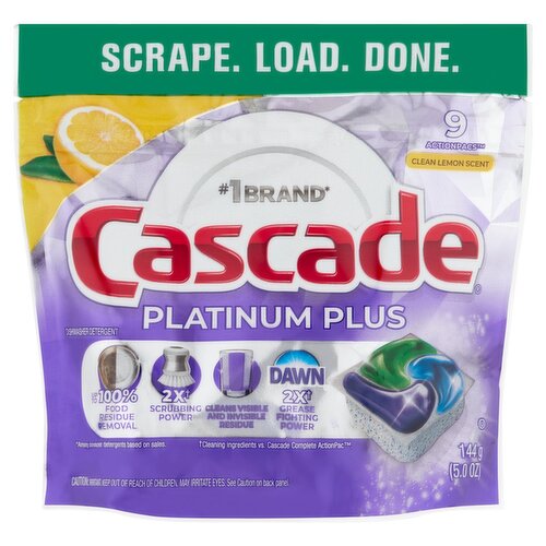 Cascade Platinum Plus Clean Lemon Scent Dishwasher Detergent, 9 count, 5.0 oz