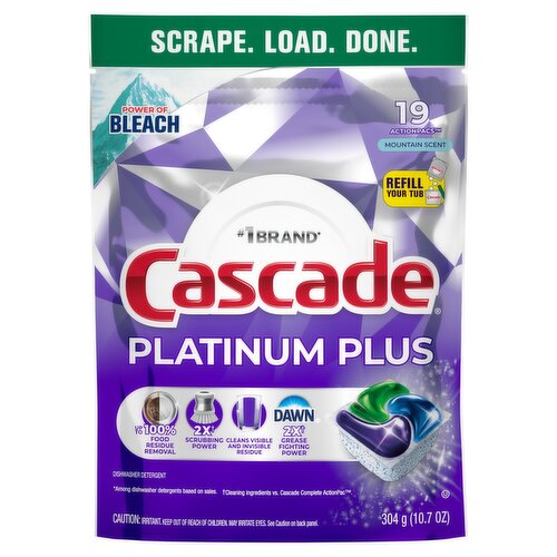 Cascade Platinum Plus Mountain Scent ActionPacs Dishwasher Detergent, 19 count, 10.7 oz