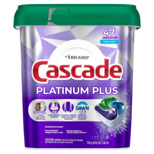 Cascade Platinum Plus Fresh Scent Dishwasher Detergent, 47 count, 26.6 oz