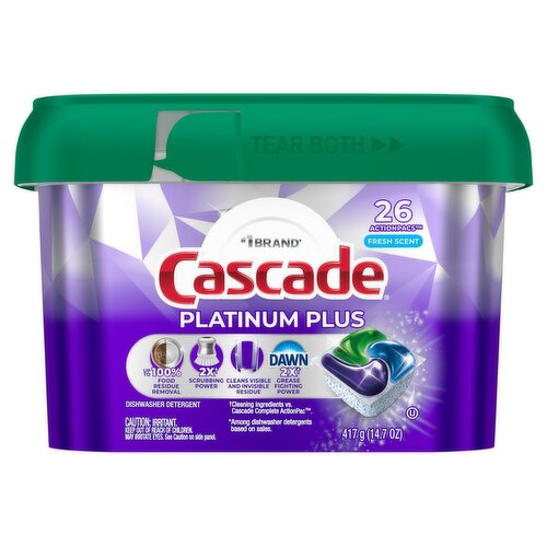 Cascade Platinum Plus Fresh Scent ActionPacs Dishwasher Detergent, 26 count, 14.7 oz