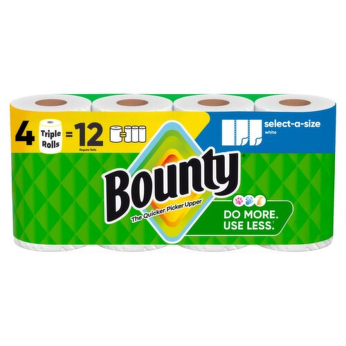 Bounty Paper Towels Select-A-Size White, 4 Triple Rolls, 123 Sheets Per Roll
