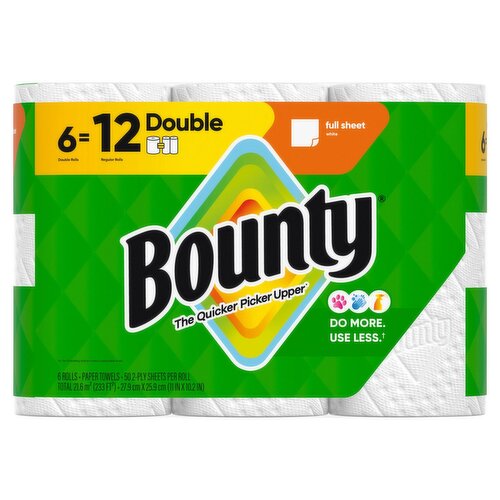 Bounty Double Paper Towel Rolls, 6 count