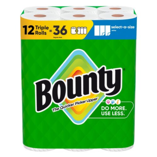 Bounty Paper Towels Select-A-Size White, 12 Triple Rolls, 123 Sheets Per Roll
