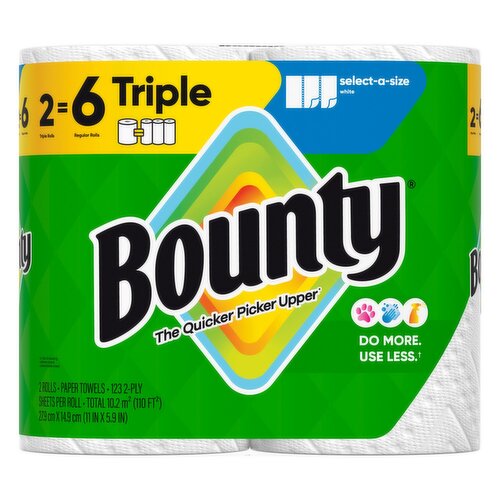 Bounty Paper Towels Select-A-Size White, 2 Triple Rolls