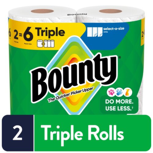 Bounty Paper Towels Select-A-Size White, 2 Triple Rolls, 123 Sheets Per Roll

