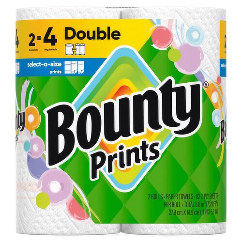 Bounty Prints Double Paper Towel Rolls, 2 count