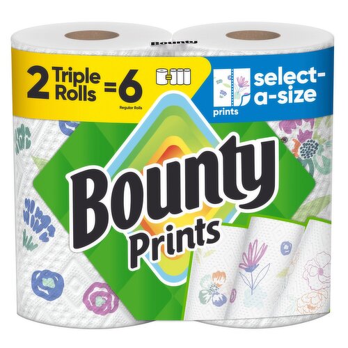 Bounty Paper Towels Select-A-Size Print, 2 Triple Rolls