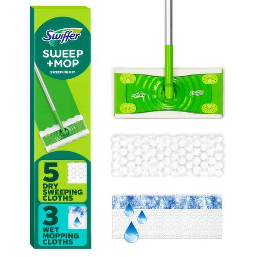 Swiffer Sweep and Mop 2-in-1 Dry + Wet Floor Mopping and Sweeping Kit (1 Sweeper, 5 Heavy Duty Dry