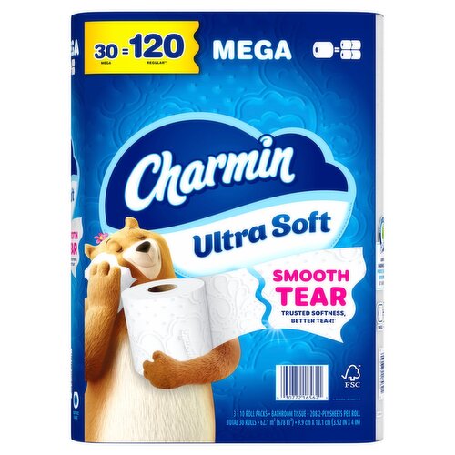 Charmin Ultra Soft Smooth Tear Bathroom Tissue, 208 2-ply sheets per roll, 30 count