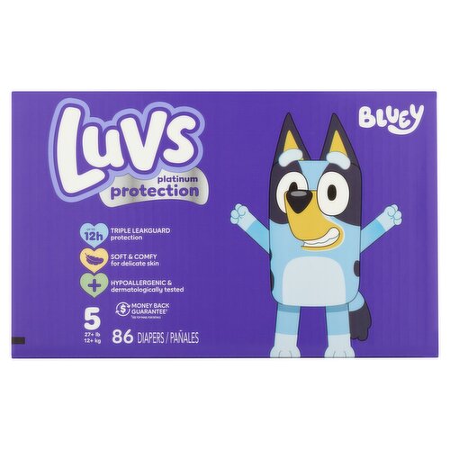 Luvs Bluey Platinum Protection Diapers, Size 5, 27+ lb, 86 count
