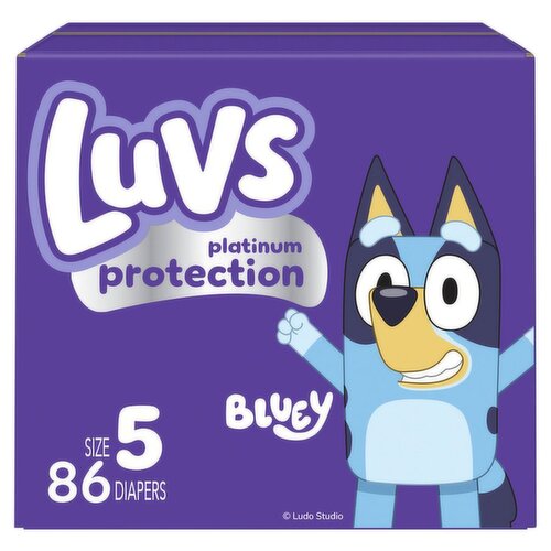 Luvs Bluey Platinum Protection Diapers, Size 5, 27+ lb, 86 count