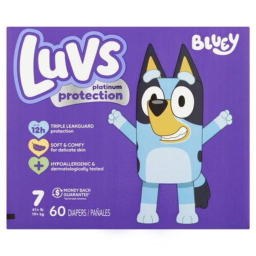Luvs Bluey Platinum Protection Diapers, Size 7, 41+ lb, 60 count