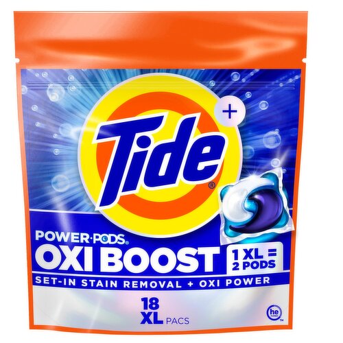 Tide Oxi Boost  Power PODS Laundry Detergent Pacs, 18 Count, Set-In Stain Removal + Oxi Power, laun