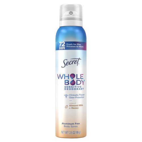 Secret Whole Body Sensitive Deodorant Aluminum Free Body Spray, 3.5 oz