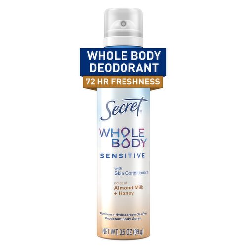 Secret Whole Body Deodorant Spray for Women, Almond Milk & Honey Scent, Aluminum Free Deodorant, 72