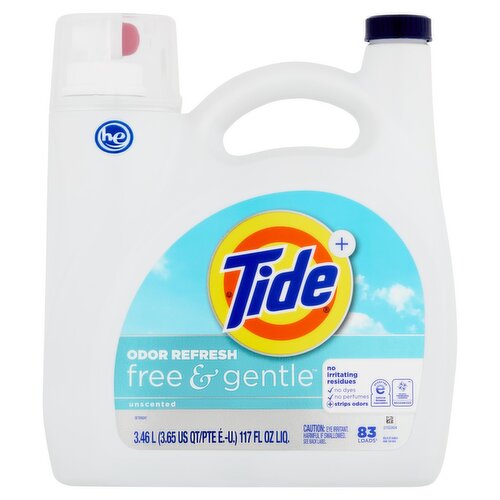 Tide+ Odor Refresh Free & Gentle Unscented Detergent, 83 loads, 117 fl oz