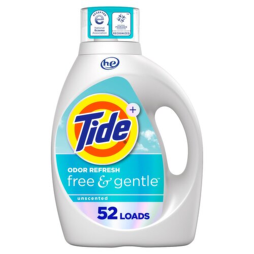 Tide Free and Gentle Odor Refresh Laundry Detergent Liquid, 52 Count, 73 fl oz, Hypoallergenic Laun