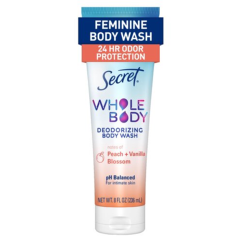 Secret 24 HR Deodorizing Body Wash for Women, Peach & Vanilla, 8oz