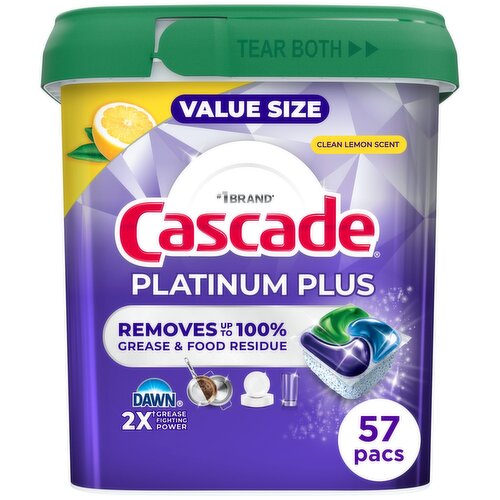 Cascade Platinum Plus Action Pacs, Dishwasher Detergent, Lemon, 57ct