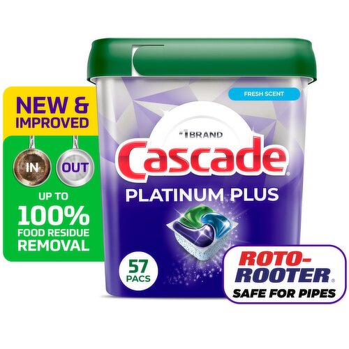 Cascade Platinum Plus Dishwasher Pods, Dishwasher Detergent, Dish Detergent Soap, Fresh, 57 Count