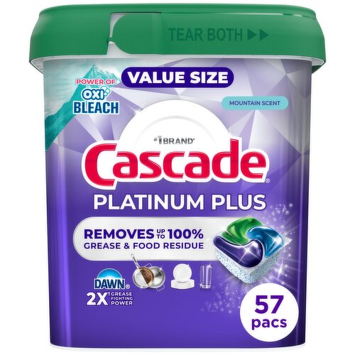 Cascade Platinum Plus Action Pacs, Dishwasher Detergent, Mountain, 57ct