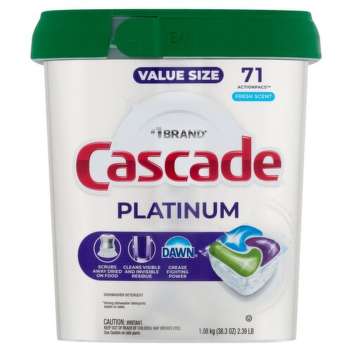 Cascade Platinum Fresh Scent Actionpacs Dishwasher Detergent Value Size, 71 count, 38.3 oz