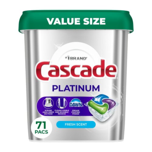 Cascade Platinum Dishwasher Pods, Dish Detergent Soap, Fresh Scent, 71 Count