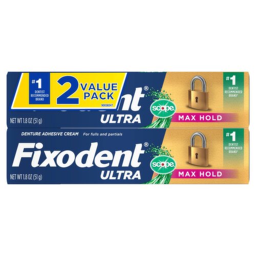 Fixodent Ultra Max Hold Scope Flavor Denture Adhesive Cream Value Pack, 2 count, 1.8 oz